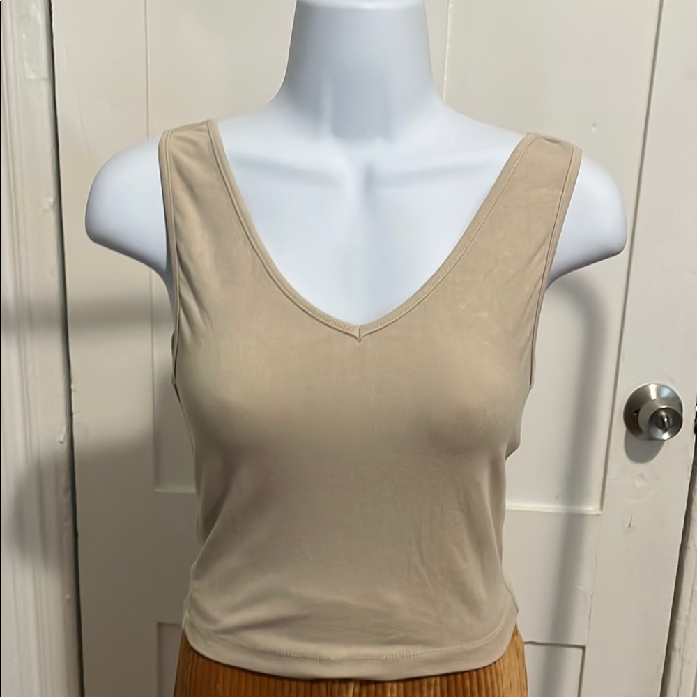 Ash Tan Sleeveless Fitted Tank Top